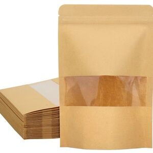 Blisstime 50 Pack Kraft Paper Stand Up Pouch Bags, 5.5 X 7.9 Inches, Brown